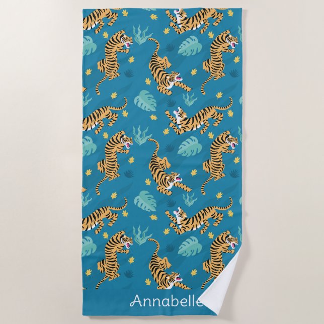 Blue Tiger Personalise Beach Towel (Front)