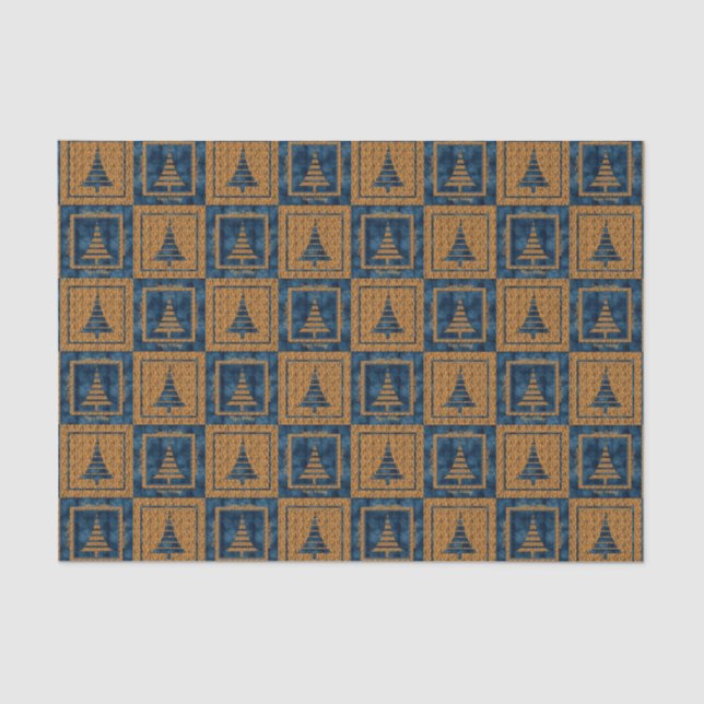 Blue Tiger Print Christmas Tree Pattern Tissue Paper (Front)