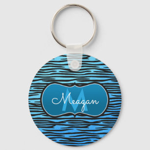 Blue Tiger Print Monogram Key Ring