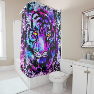 Blue Tiger Shower Curtain Purple Tiger Face