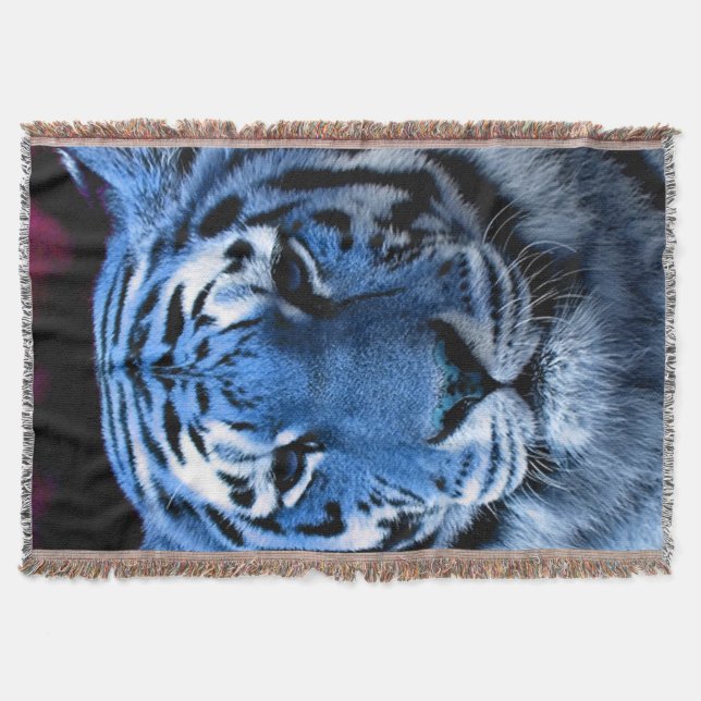 Blue Tiger Throw Blanket (Front)