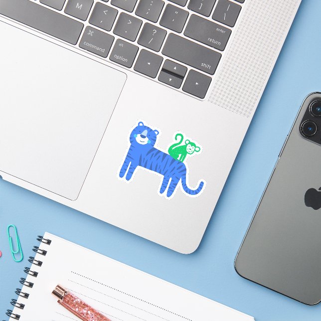 Blue Tiger with Green Monkey on its Back Laptop (Laptop w/ iPhone)