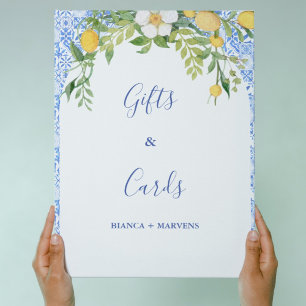 Blue tile and Lemon wedding Gifts & Cards Sign 