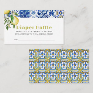 Blue Tile Citrus Lemon Baby Diaper Raffle Ticket Enclosure Card