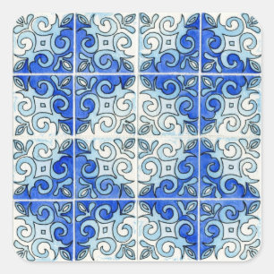 Blue Tile Design 2 - Swirls Square Sticker