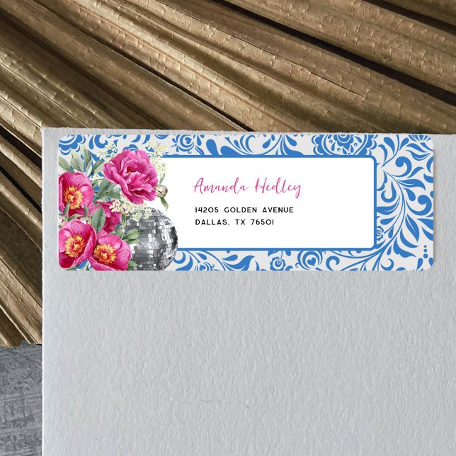 Blue Tile Disco Bridal Shower Return Address Label (Creator Uploaded)