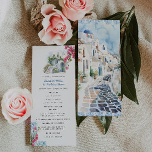 Blue Tile Floral   Greece Wedding Program