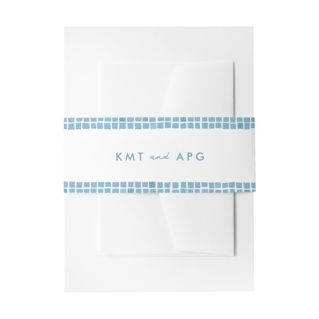 Blue tile frame Greek wedding simple initials Invitation Belly Band (Front Example)
