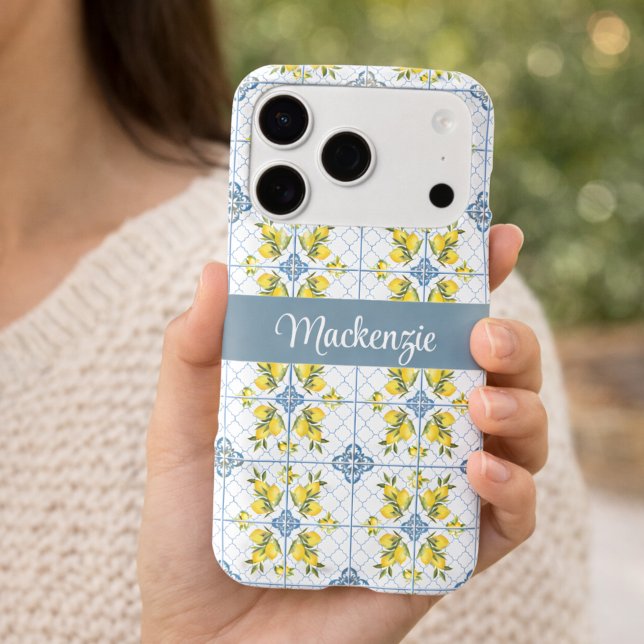 Blue Tile French Country Lemon Name Monogram (Creator Uploaded)