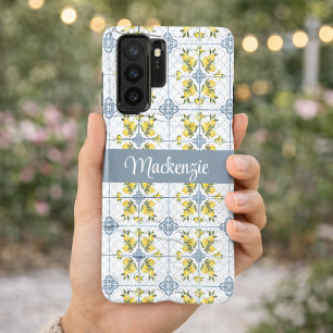 Blue Tile French Country Lemon Name Monogram Samsung Galaxy Case