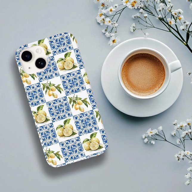 Blue Tile French Country Lemon Pattern Case-Mate iPhone Case (Creator Uploaded)