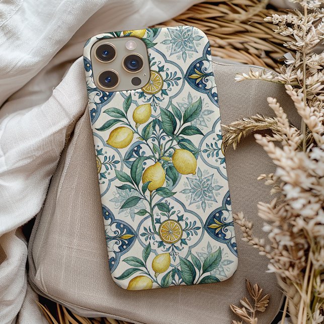 Blue Tile French Country Lemon Pattern Case-Mate iPhone Case (Creator Uploaded)