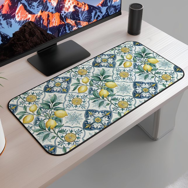 Blue Tile French Country Lemon Pattern Desk Mat (Creator Uploaded)