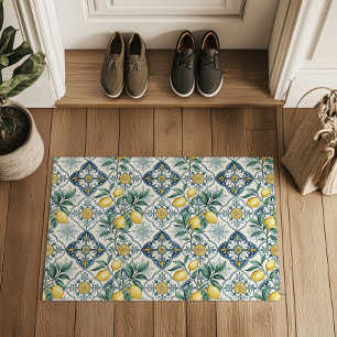 Blue Tile French Country Lemon Pattern Doormat
