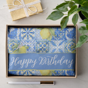 Blue Tile French Country Lemon Pattern Name Tissue Paper