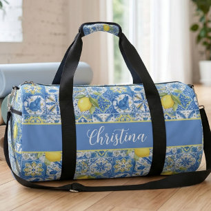 Blue Tile French Country Lemon Pattern Provencal Duffle Bag