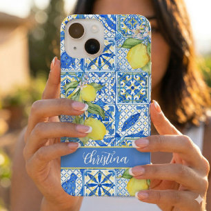 Blue Tile French Country Lemon Pattern Provencal iPhone 14 Case