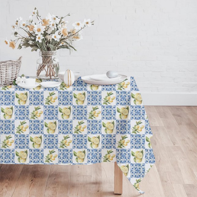 Blue Tile French Country Lemon Pattern Tablecloth (Creator Uploaded)