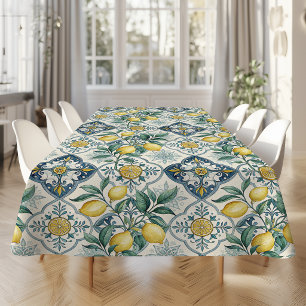 Blue Tile French Country Lemon Pattern Tablecloth