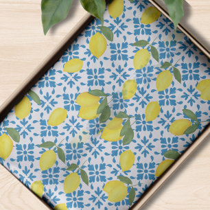 Blue Tile French Country Lemon Pattern Tissue Paper