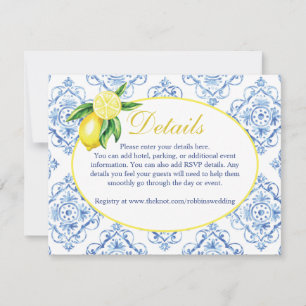 Blue Tile Italian Floral Lemon Details Card