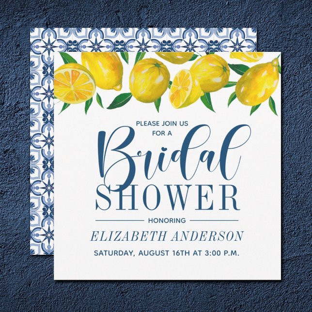 Blue Tile Italian Lemon Bridal Shower Invitation (Creator Uploaded)