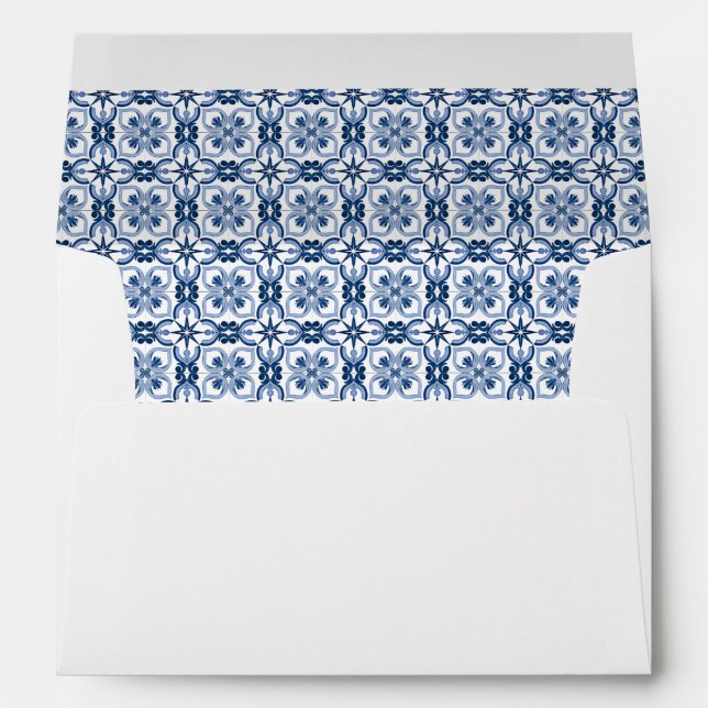 Blue Tile Italian Lemon Wedding Bridal Shower Envelope (Back (Bottom))