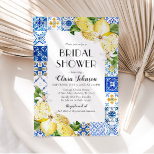 Blue Tile Lemon Italian Bridal Shower Invitation