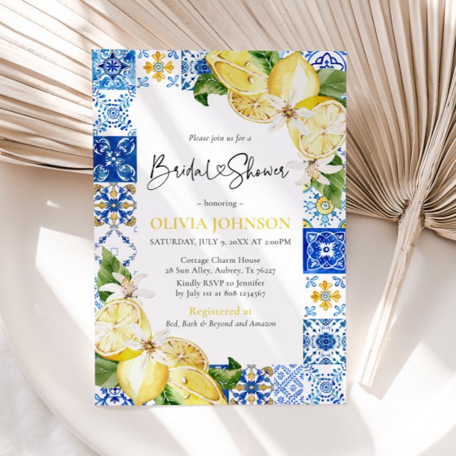 Blue Tile Lemon Italian Bridal Shower Invitation (Creator Uploaded)