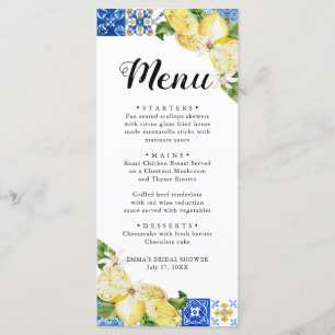 Blue Tile Lemon Italian Bridal Shower Menu Card