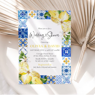 Blue Tile Lemon Italian Wedding Shower Invitation