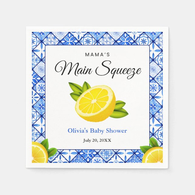 Blue Tile Lemon Mama's Main Squeeze Baby Shower  Napkin (Front)