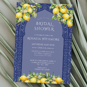 Blue Tile Lemon Mediterranean Bridal Shower Invitation
