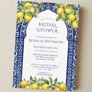 Blue Tile Lemon Mediterranean Bridal Shower Invitation