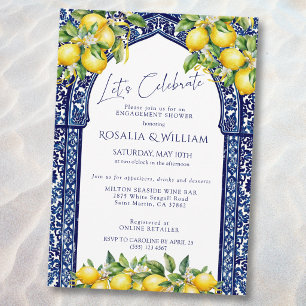 Blue Tile Lemon Mediterranean Engagement Shower Invitation