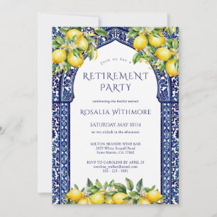 Blue Tile Lemon Mediterranean Retirement Party Invitation