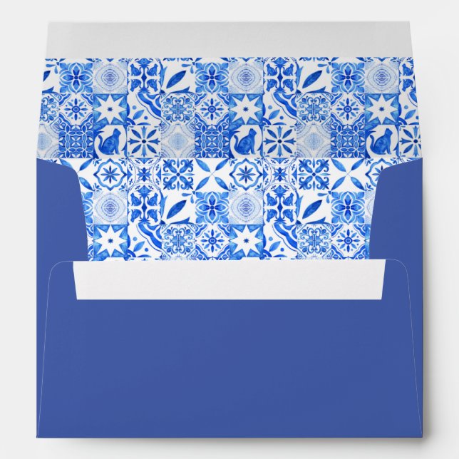 Blue tile Lemon wedding Italian party theme  Envelope (Back (Bottom))