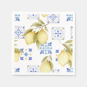 Blue Tile & Lemon Wedding Paper Napkins