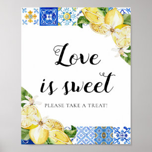 Blue Tile Lemons Love is Sweet Treat Favour Sign