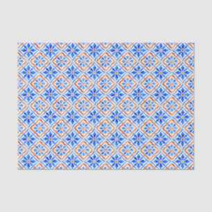 Blue Tile Mediterranean Amalfi Coastal Geometric Tissue Paper