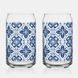 Blue tile Mediterranean  beer can glass