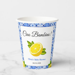 Blue Tile Mediterranean Ciao Bambino Baby Shower Paper Cups