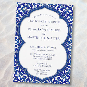 Blue Tile Mediterranean Engagement Shower Invitation