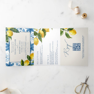 Blue Tile Mediterranean Lemon Wedding Invite