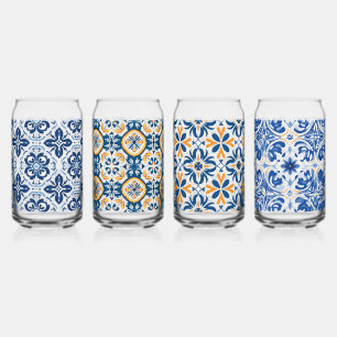 Blue tile Mediterranean picnic beer can glass