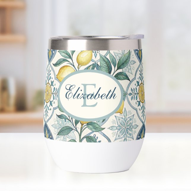 Blue Tile Monogram French Country Lemon Pattern  (Creator Uploaded)