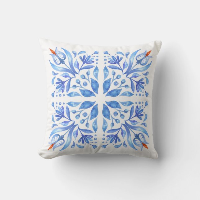 Blue Tile Motif Cushion (Front)