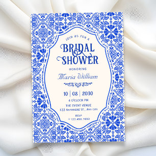 Blue tile pattern art birthday invitation