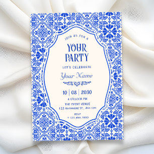 Blue tile pattern art  invitation