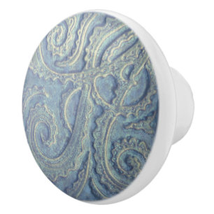 Blue Tile Pattern Drawer Pull Ceramic Knob